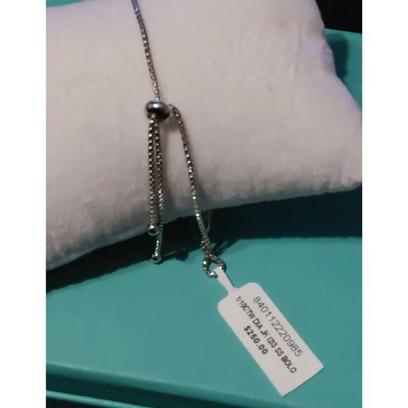 Sparkling .925 Sterling Genuine Diamond Bar Bolo Bracelet - Picture 4 of 4